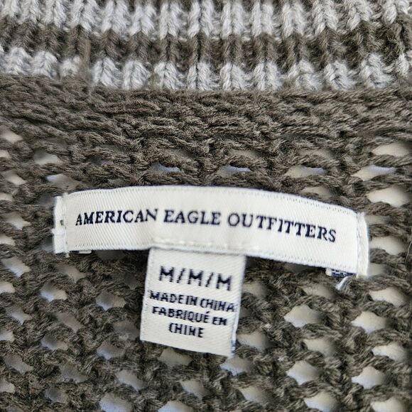 American Eagle Long Cardigan Womens Medium Green V-neck Crochet Knit AEO - Picture 3 of 9